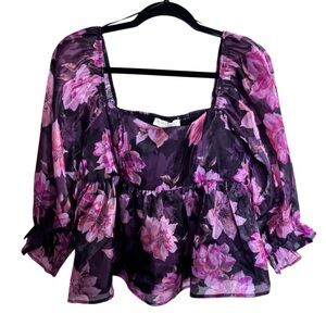 NWT- Thirty Thirty-  Pink Floral Baby Doll Top, Size XL
